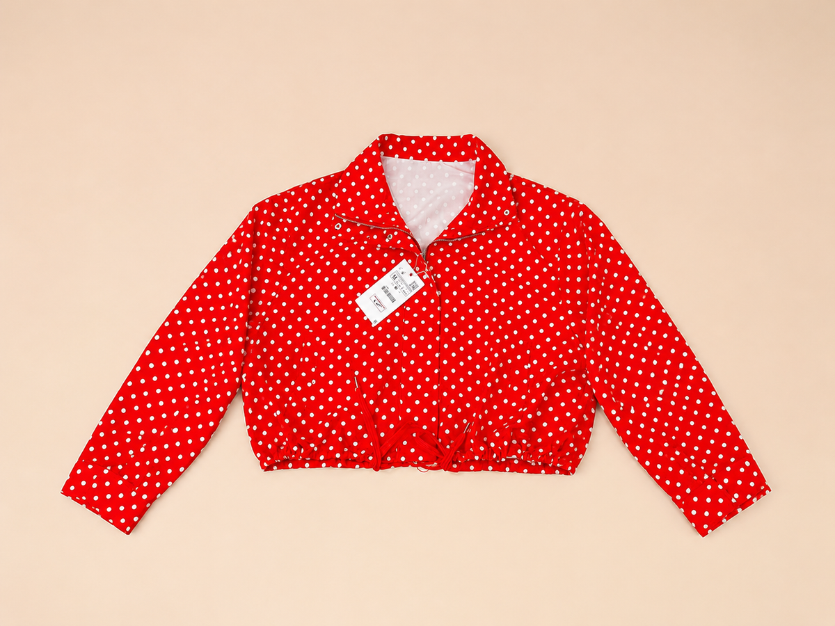 Women's Polka Dot Cropped Drawstring Jacket