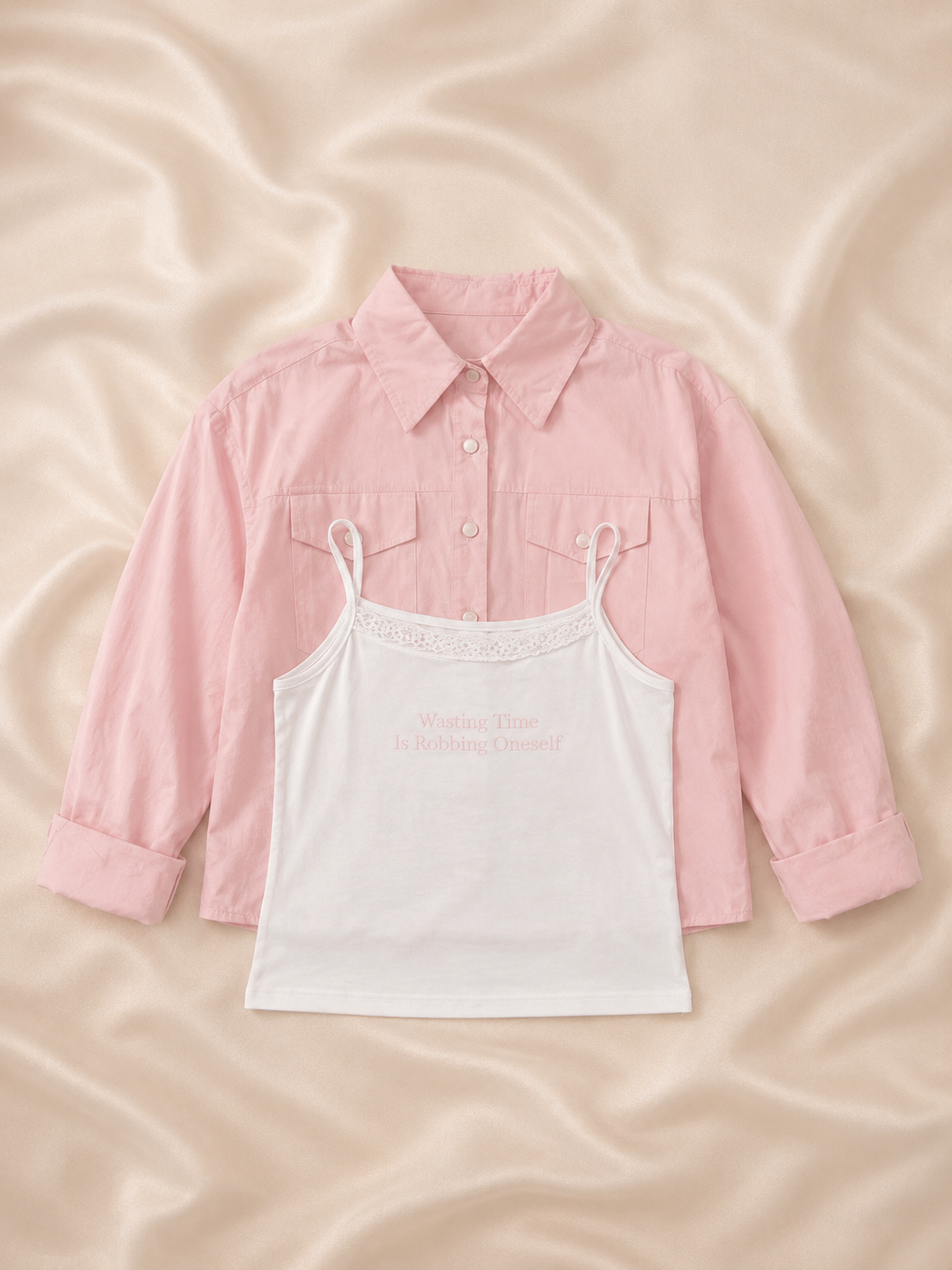 Layered Cami & Cropped Shirt Set
