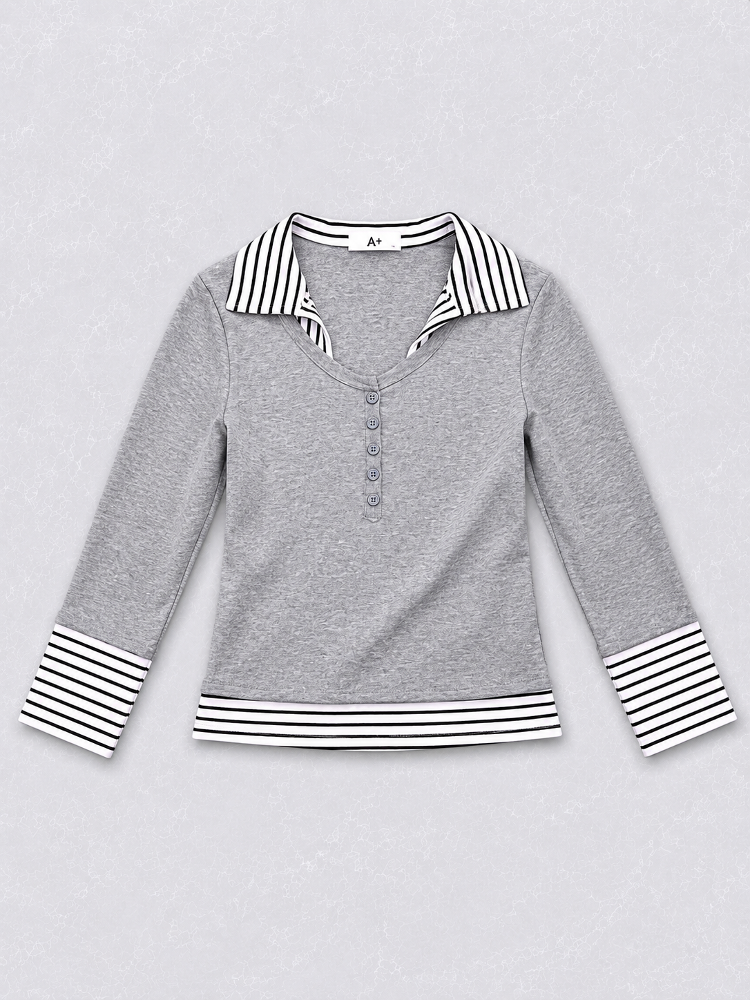 Long Sleeve Polo Style Striped Top