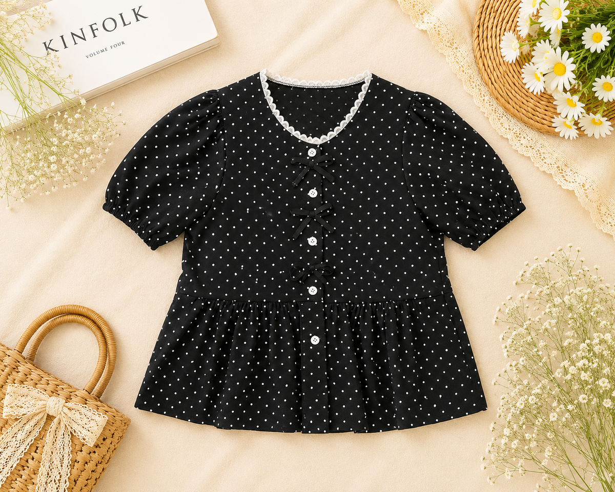Polka Dot Puff Sleeve Peplum Top