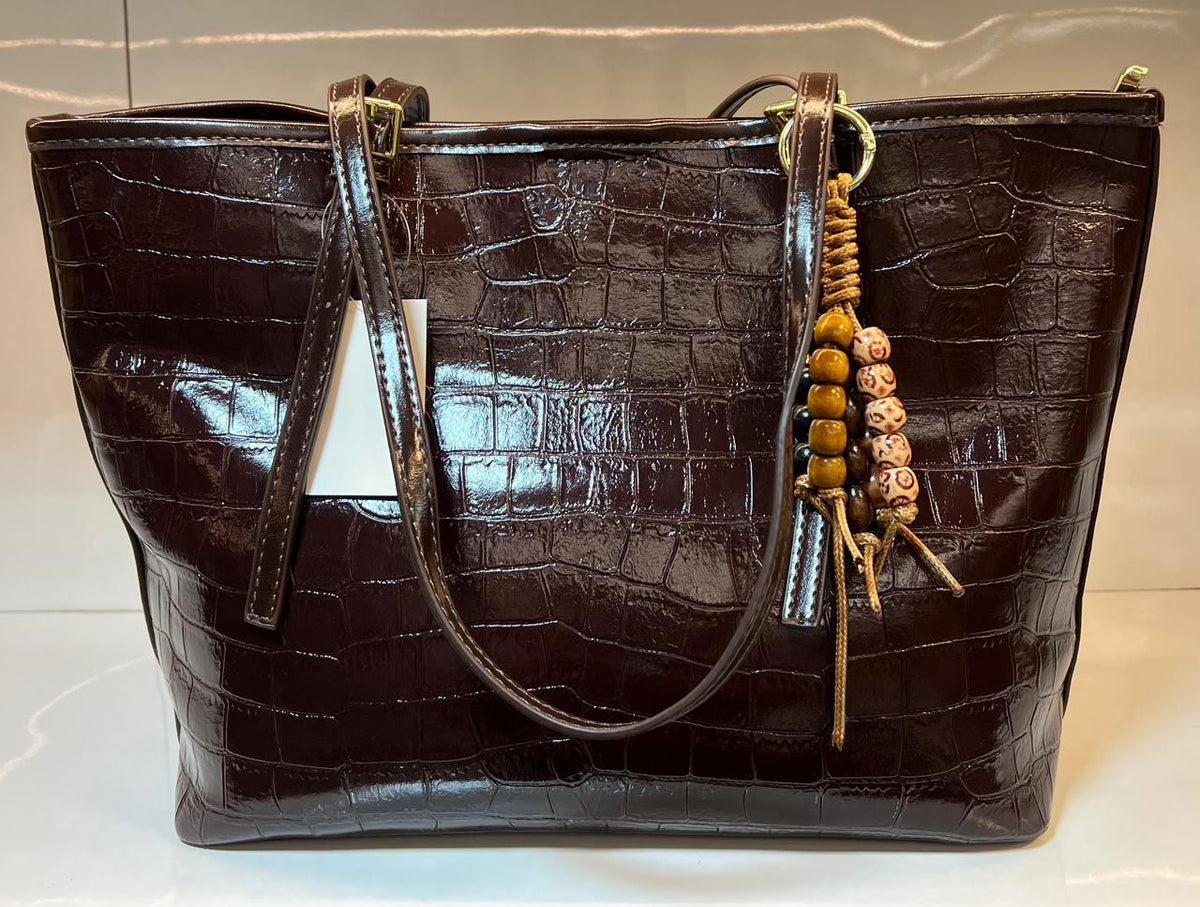 Croc-Embossed Glossy Tote Bag