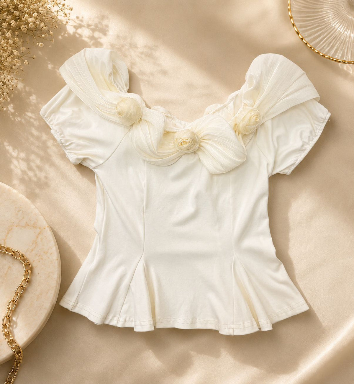 Rosette Neck Peplum Top