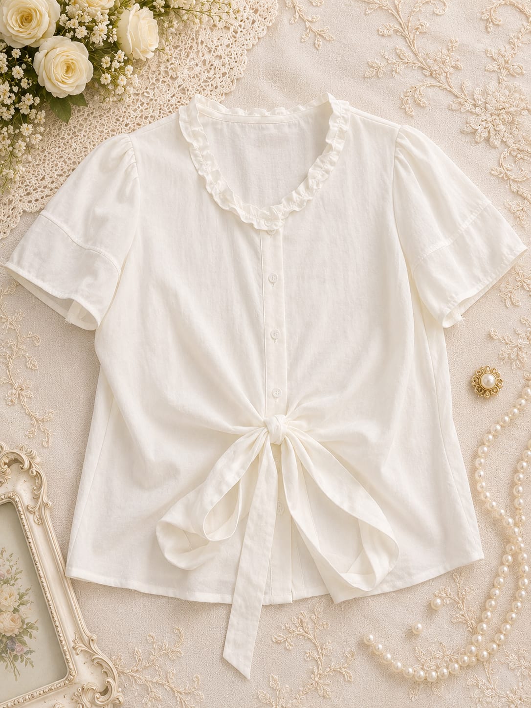 Tie-Knot Frill Neck Top