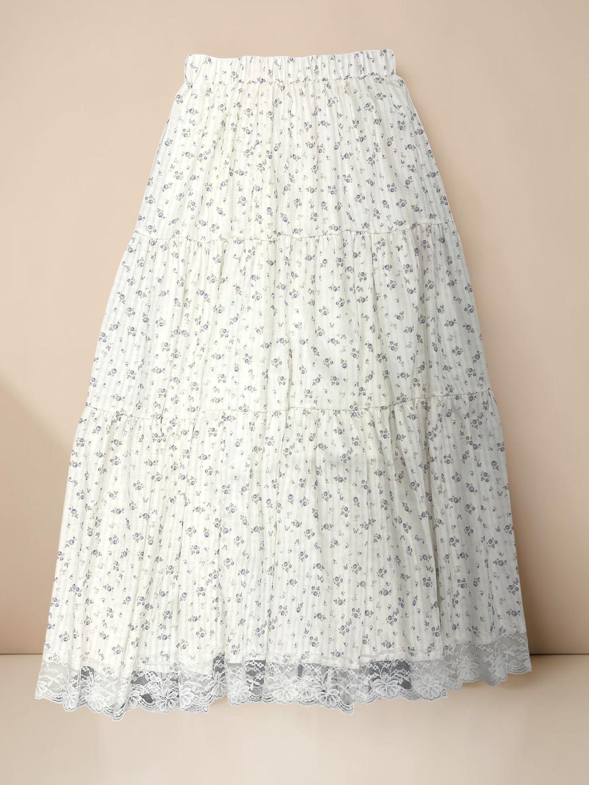 Floral Lace Hem Tiered Skirt