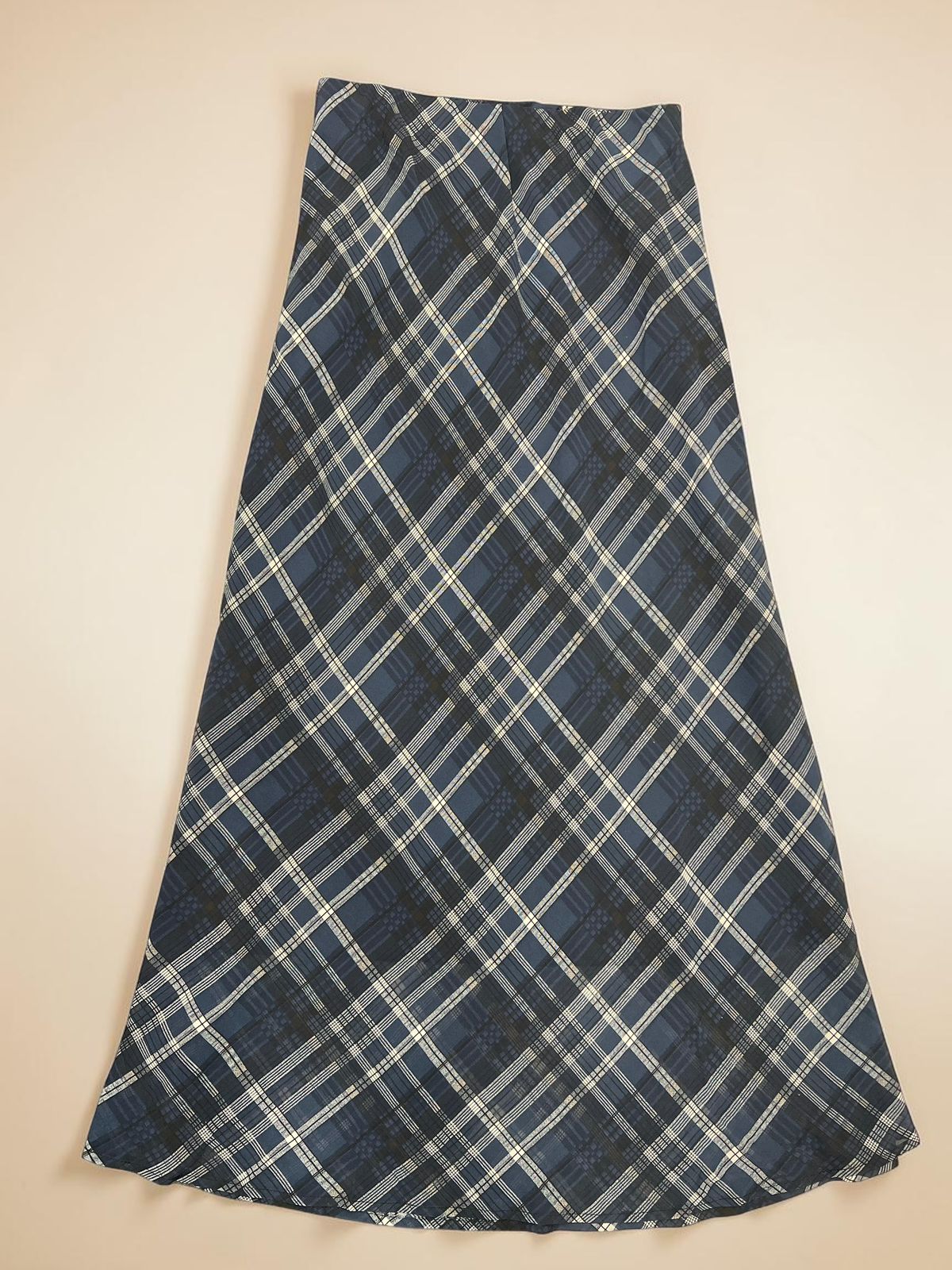 Blue Plaid A-Line Maxi Skirt