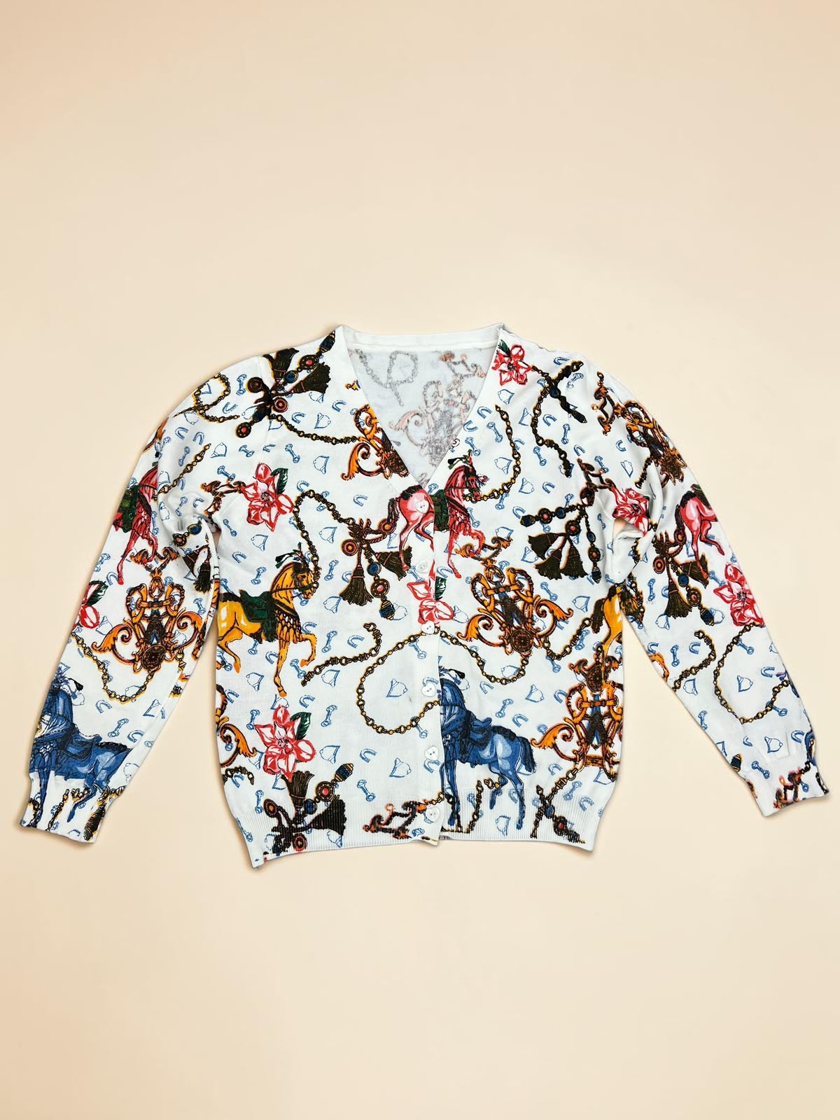 Baroque Equestrain Print Cardigan
