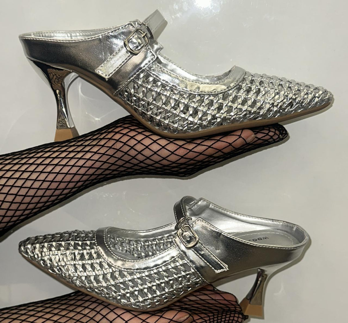 Pointed-toe Woven Kitten Heels