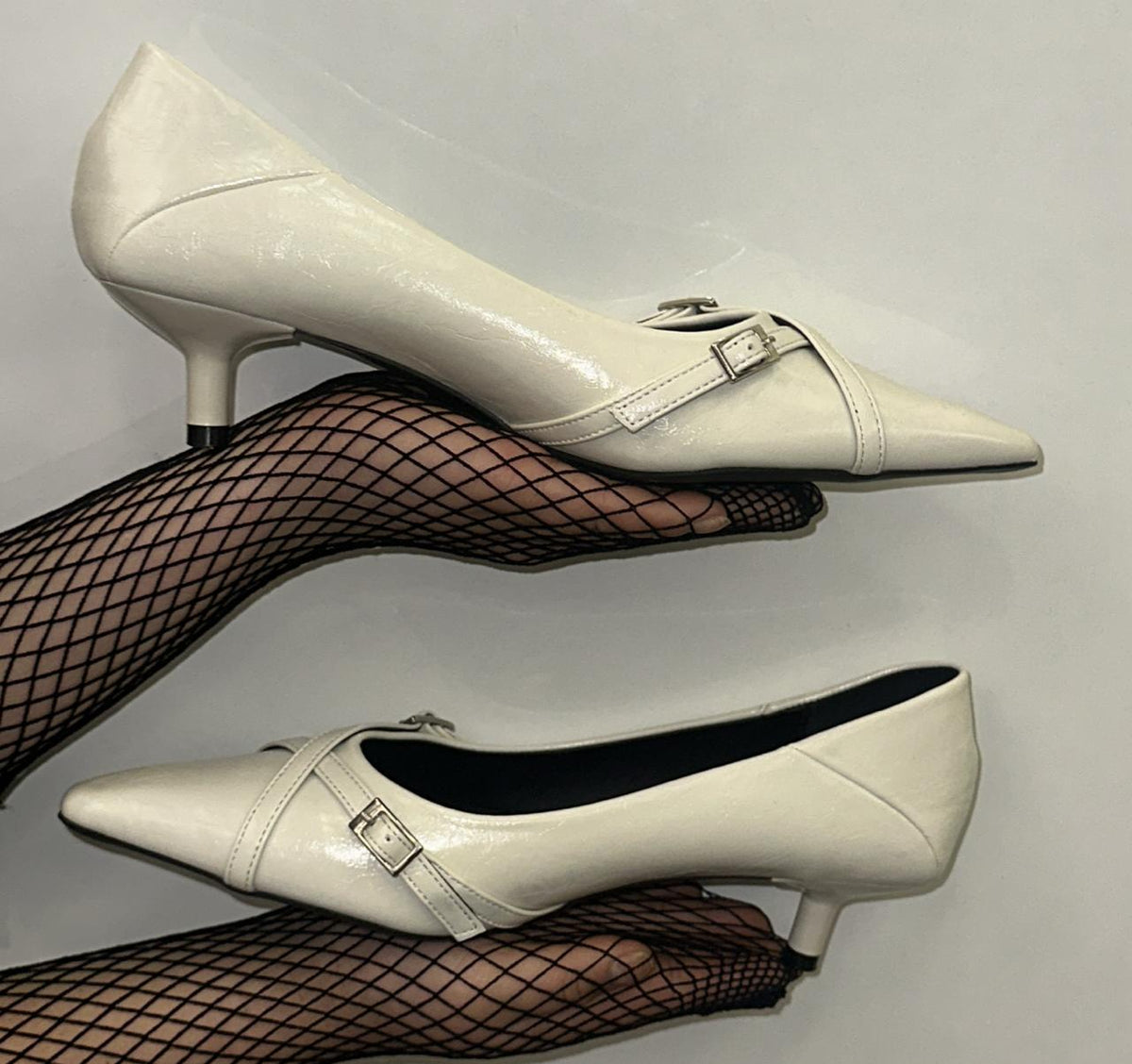 Glossy Buckle Strap Heels