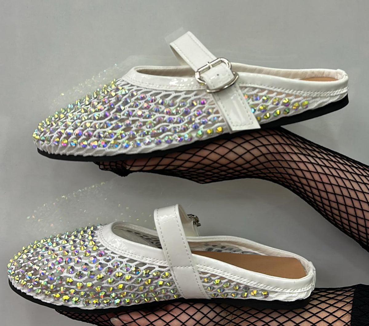 Mesh Rhinestone Fishnet Ballet Flats
