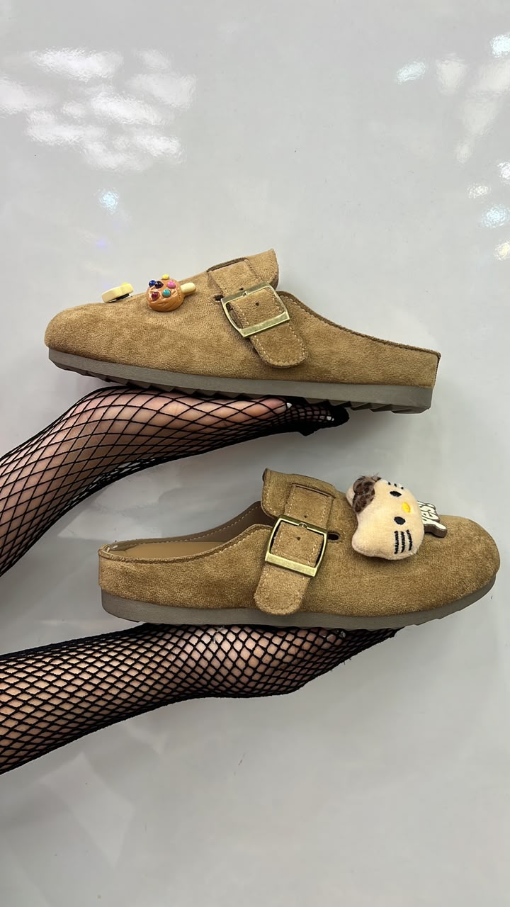 Boston-Style Suede Buckle Clogs