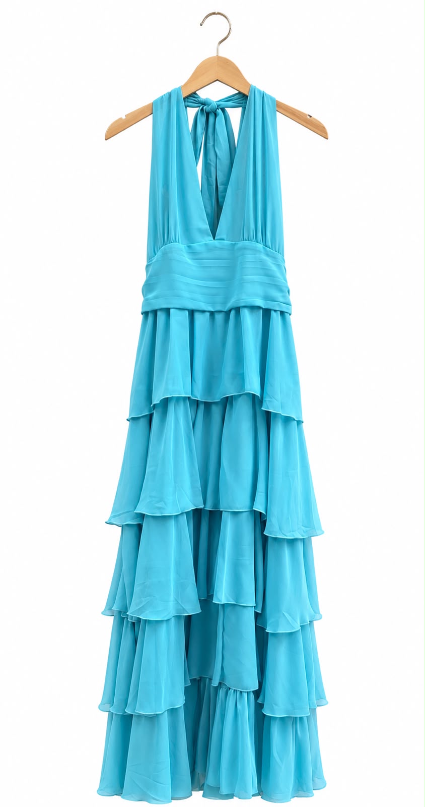 Ivory Cascade Halter Maxi Dress
