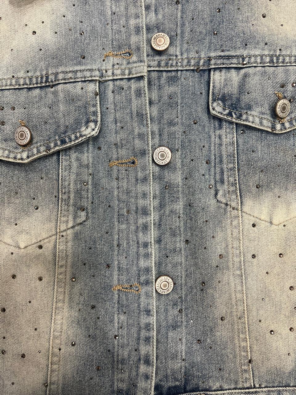 Light Wash Rhinestone Denim Jacket