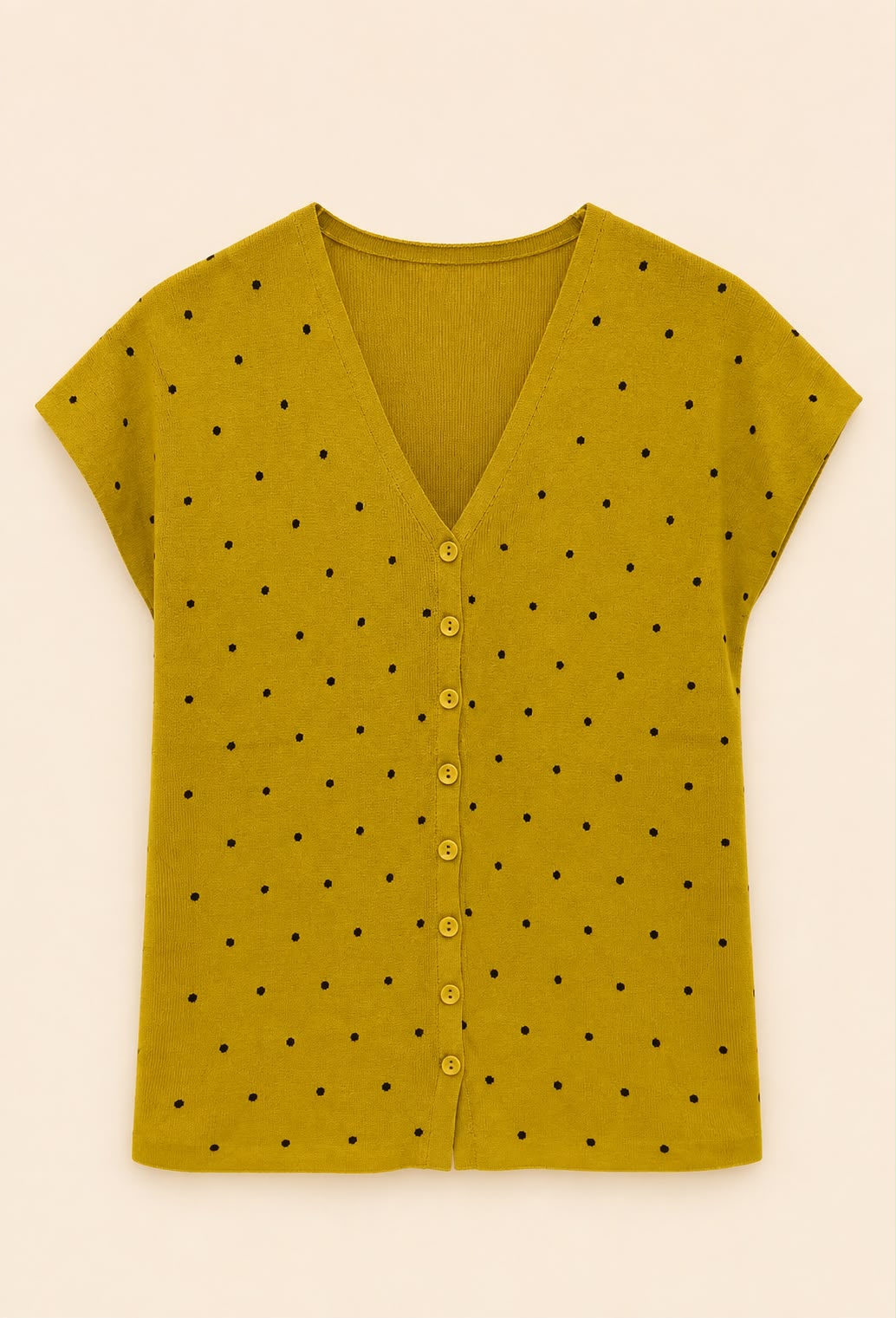 Dot-Print Button Blouse