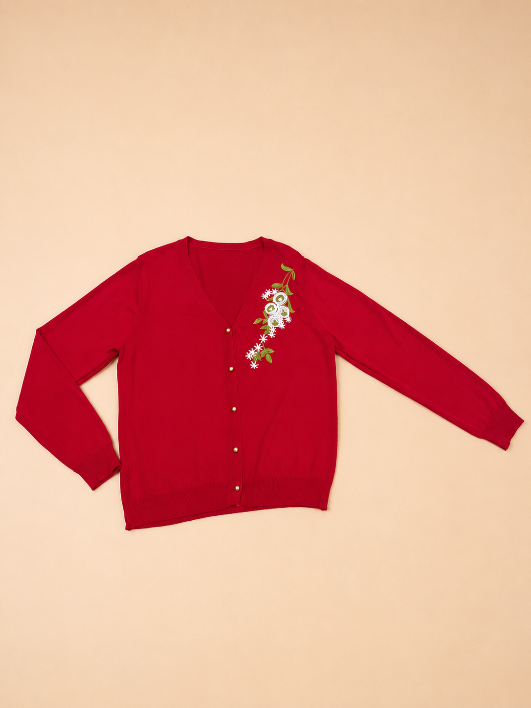 Floral Embroidered V-Neck Cardigan