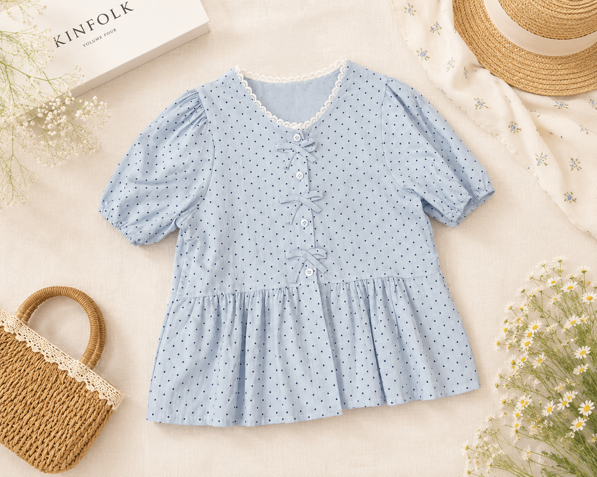 Polka Dot Puff Sleeve Peplum Top
