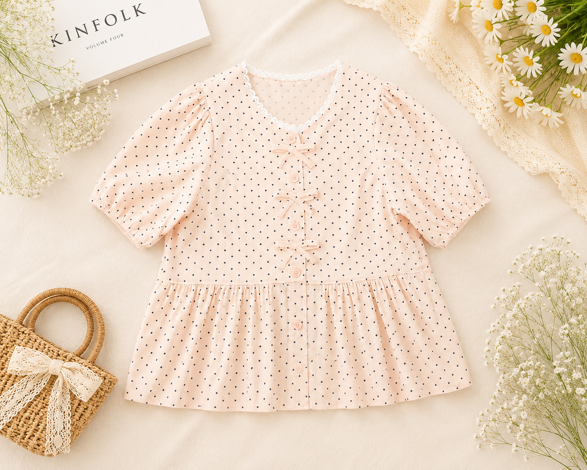 Polka Dot Puff Sleeve Peplum Top