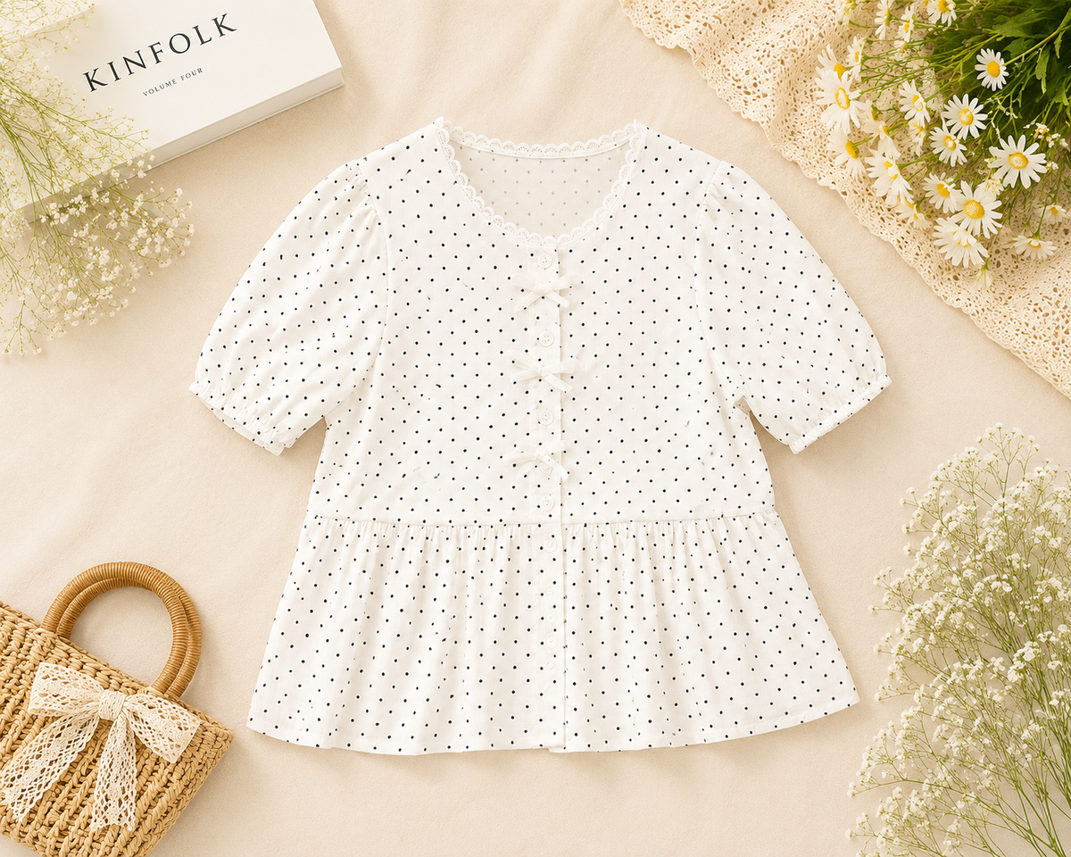 Polka Dot Puff Sleeve Peplum Top