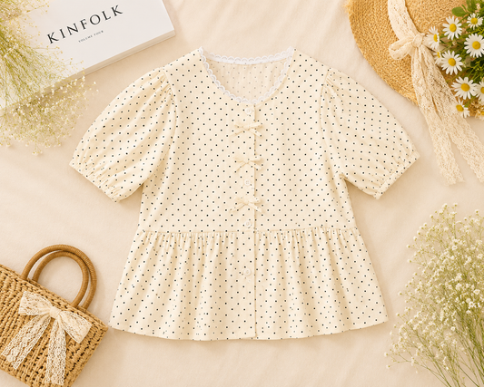 Polka Dot Puff Sleeve Peplum Top