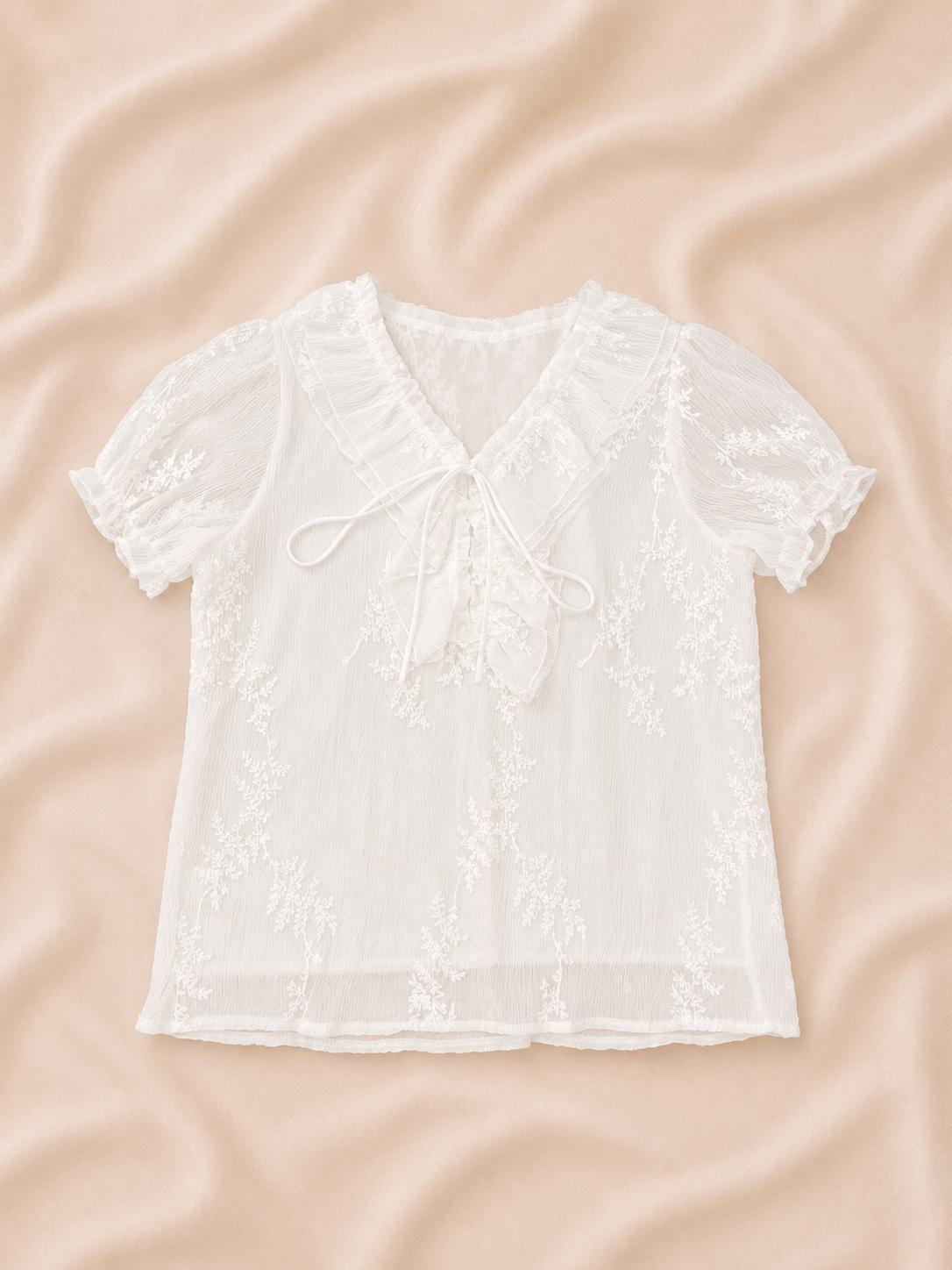 Ruffle Collar Mesh Top