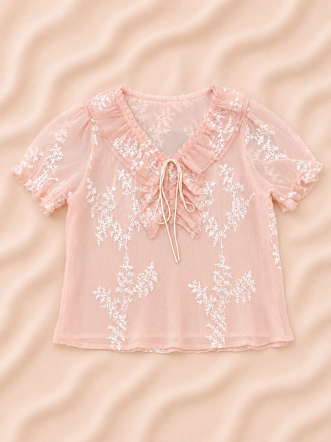 Ruffle Collar Mesh Top