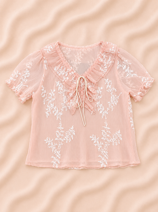 Ruffle Collar Mesh Top