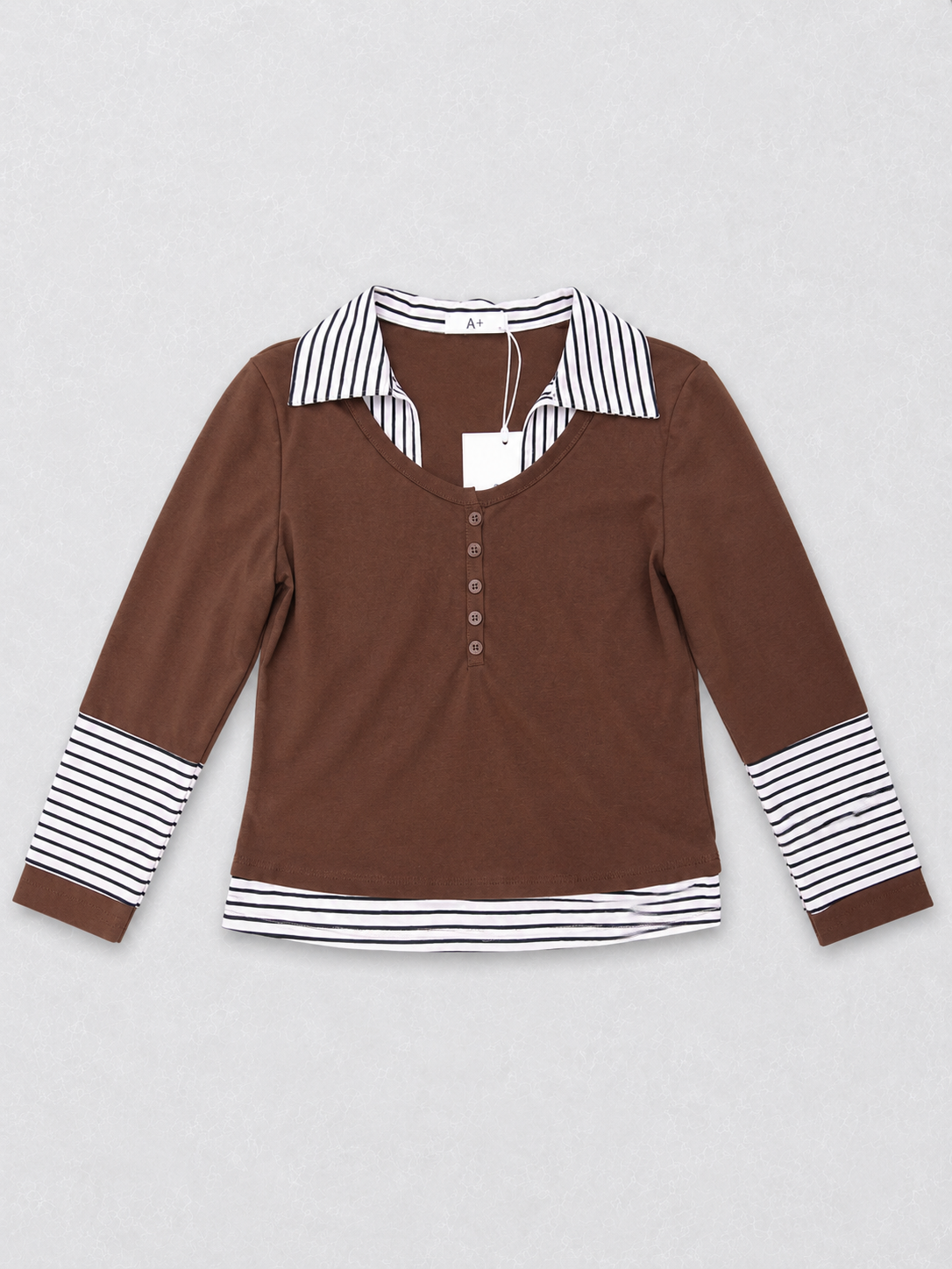 Long Sleeve Polo Style Striped Top