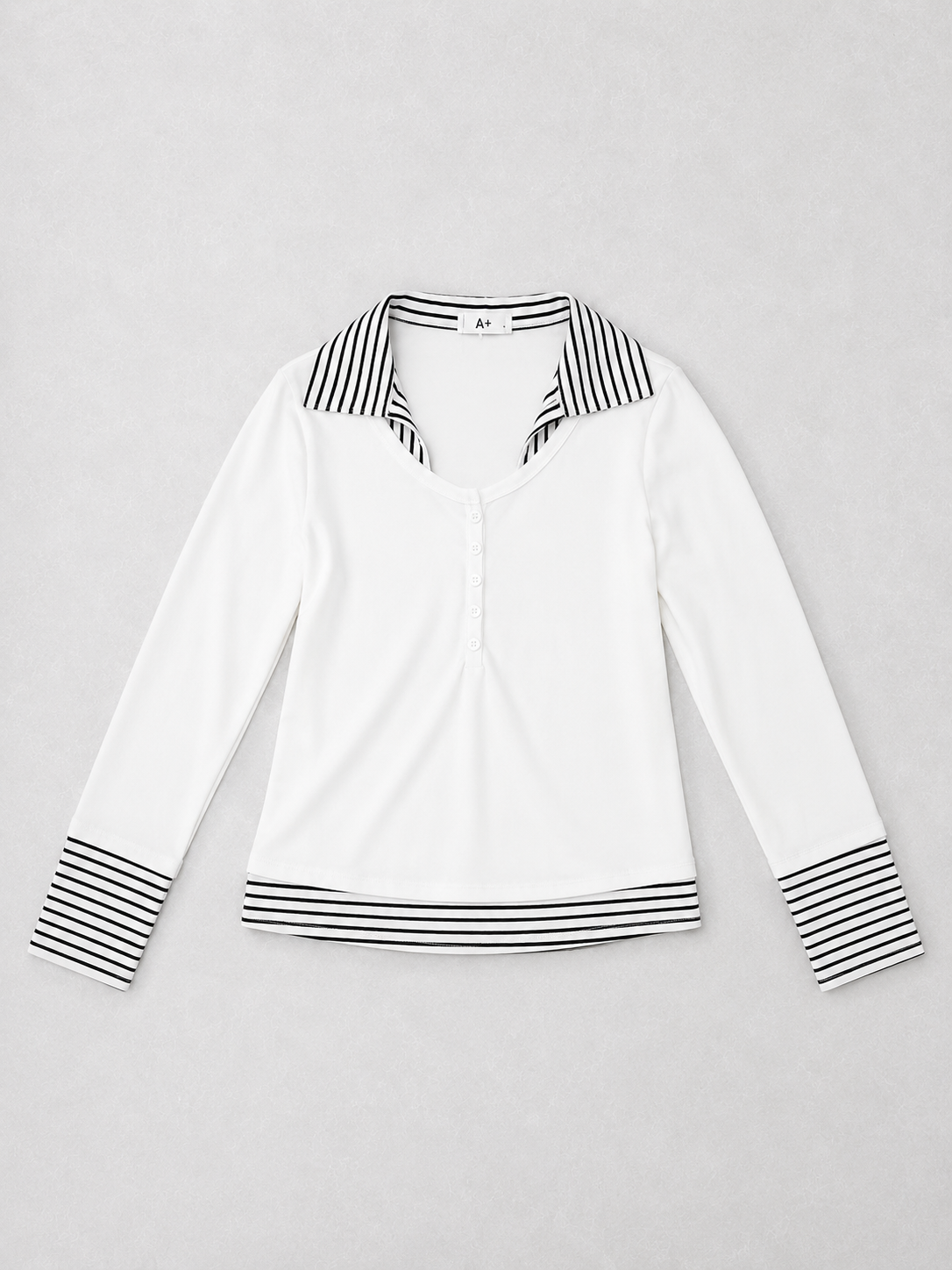 Long Sleeve Polo Style Striped Top