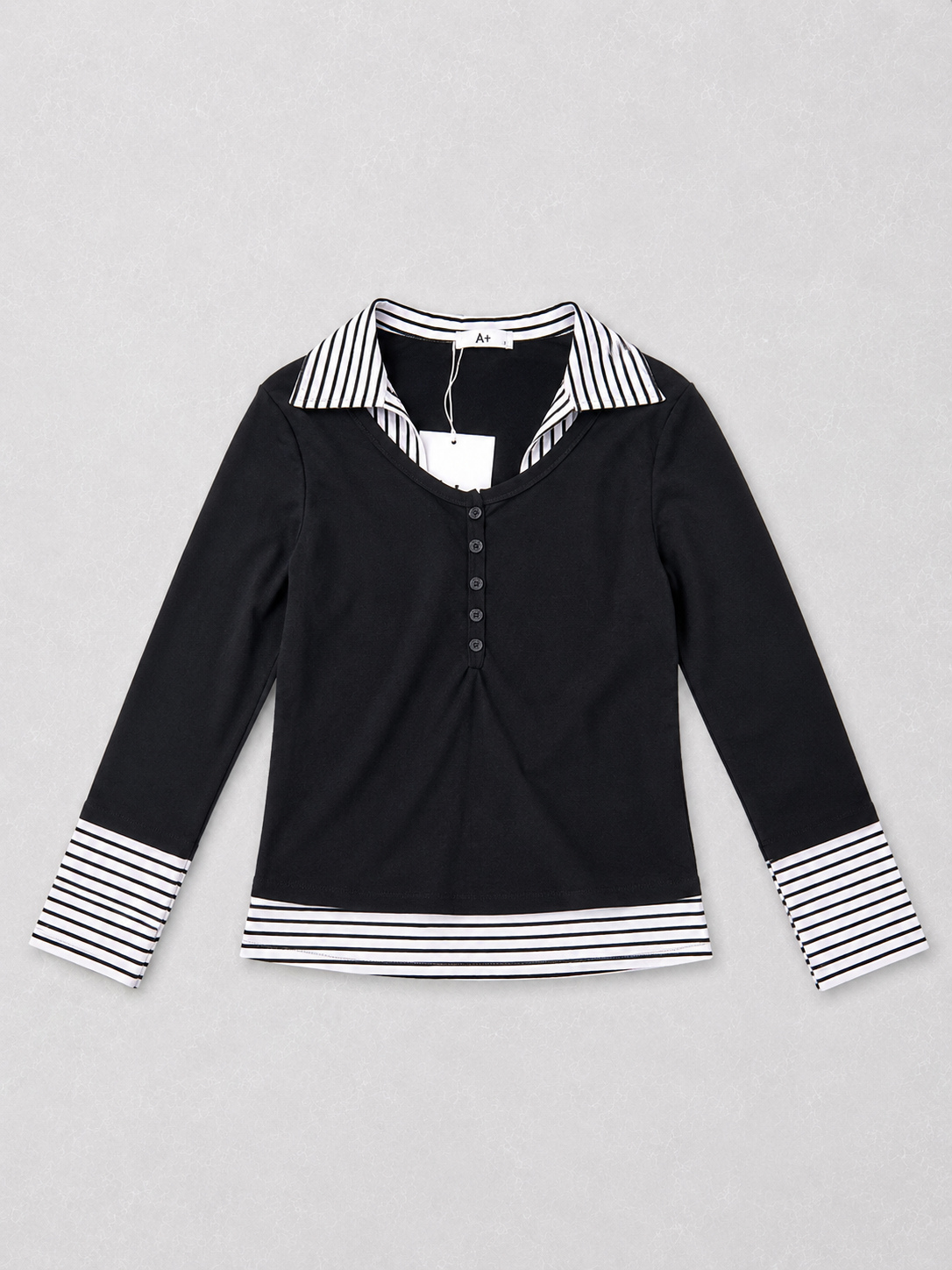Long Sleeve Polo Style Striped Top
