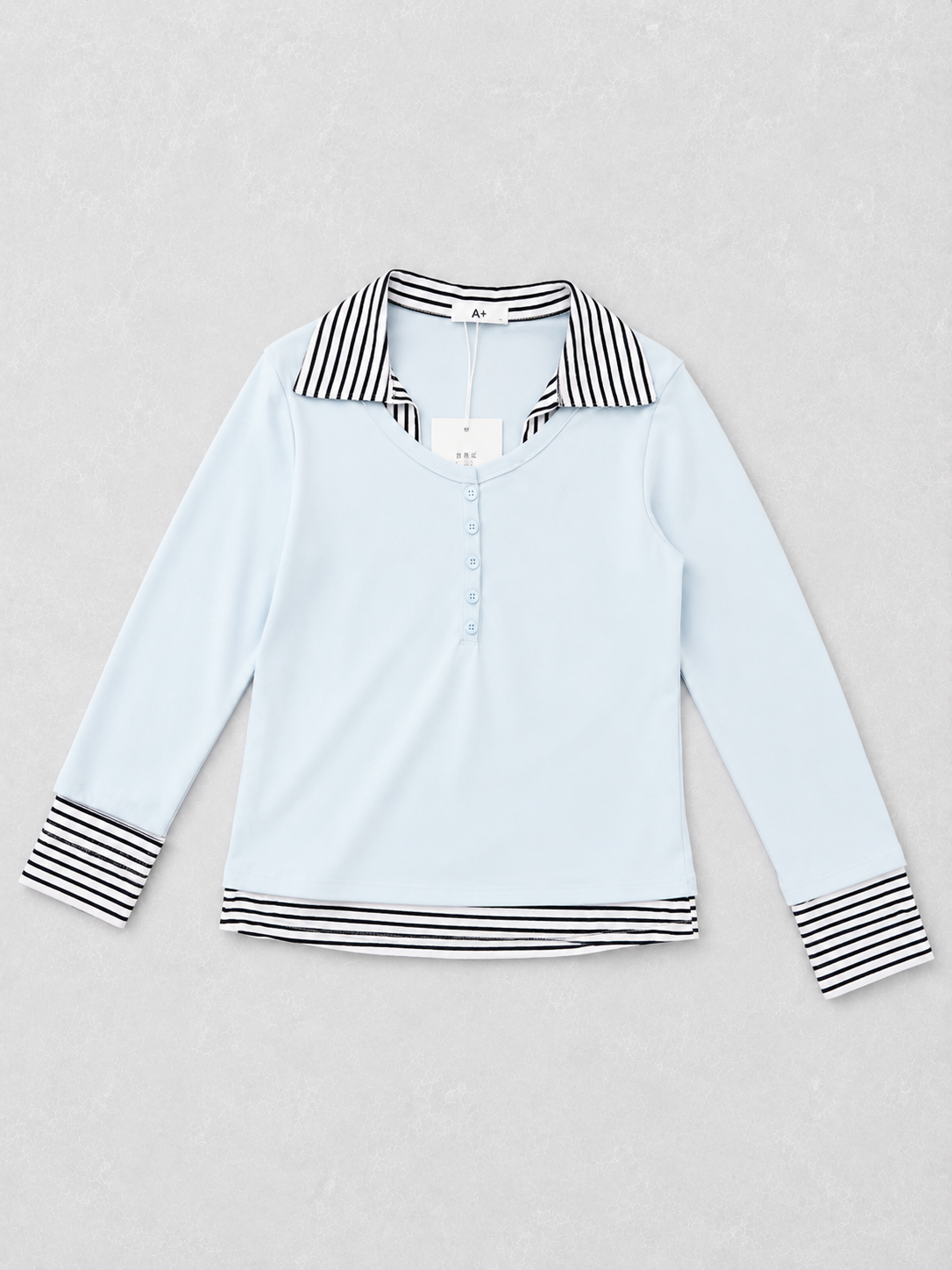 Long Sleeve Polo Style Striped Top