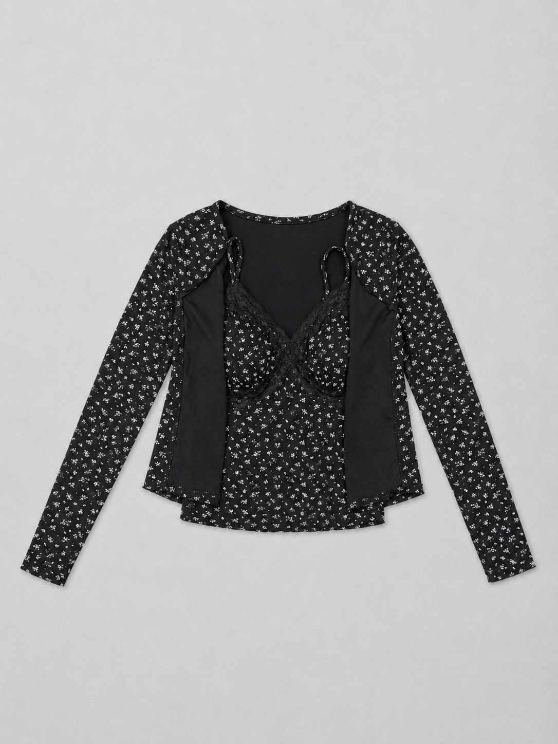 Women’s Floral Print Layered Lace Camisole Cardigan Set