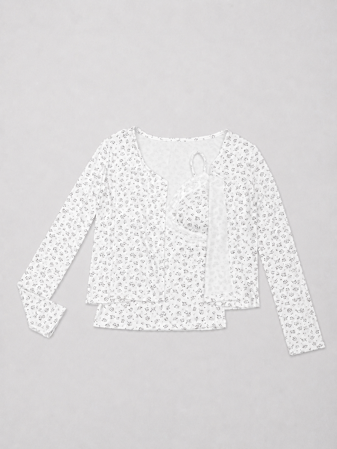 Women’s Floral Print Layered Lace Camisole Cardigan Set