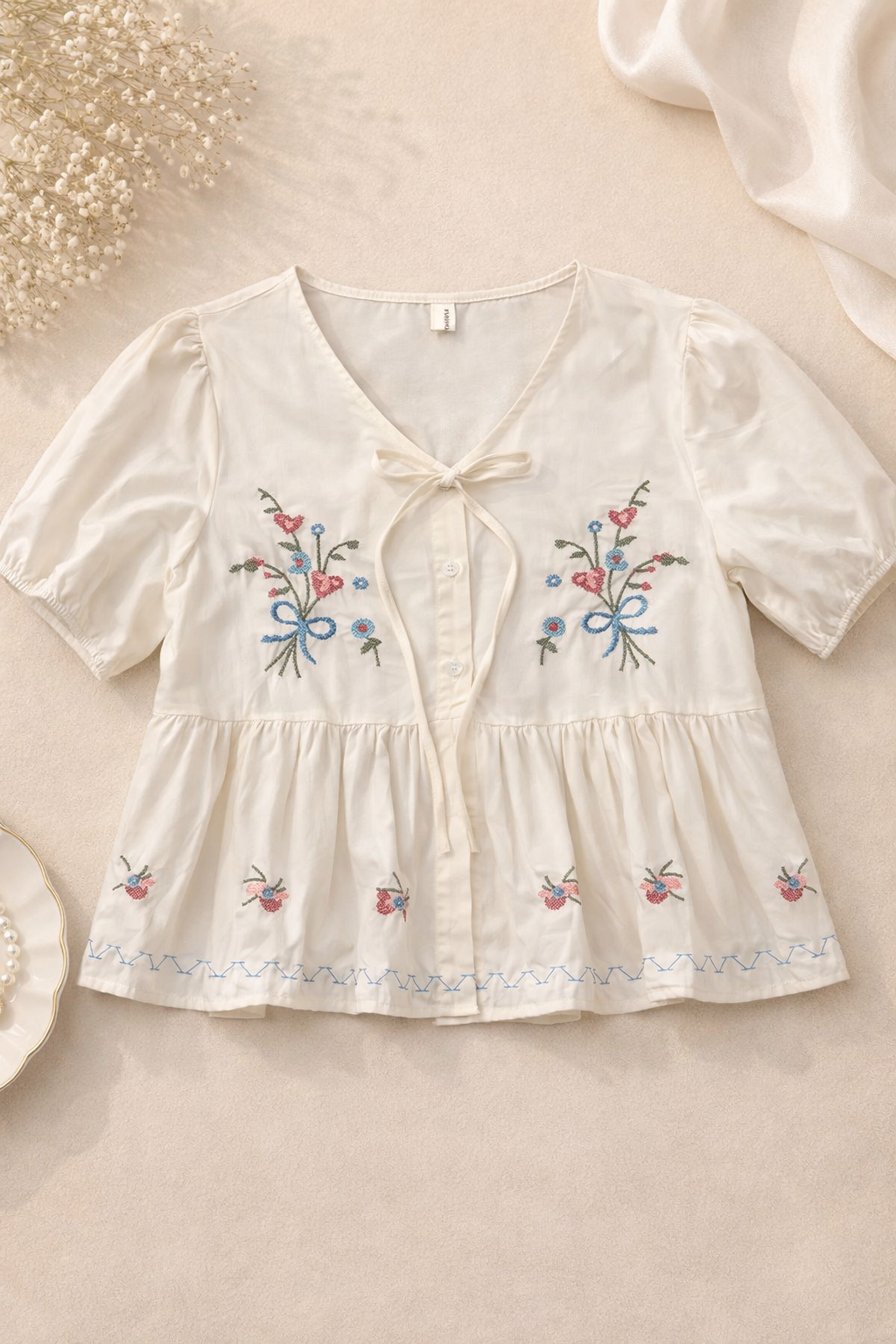Ribbon Rose Button Down Top