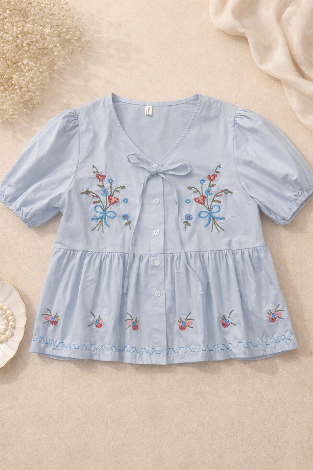 Ribbon Rose Button Down Top