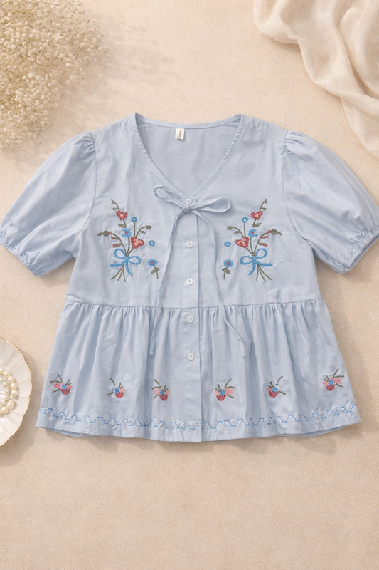 Ribbon Rose Button Down Top