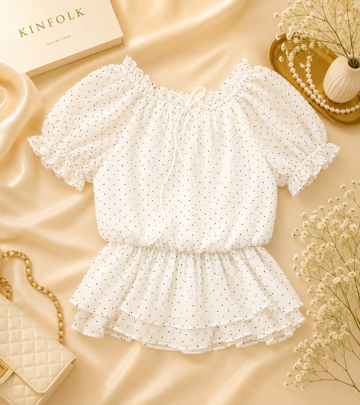 Celeste Polka Ruffle Blouse