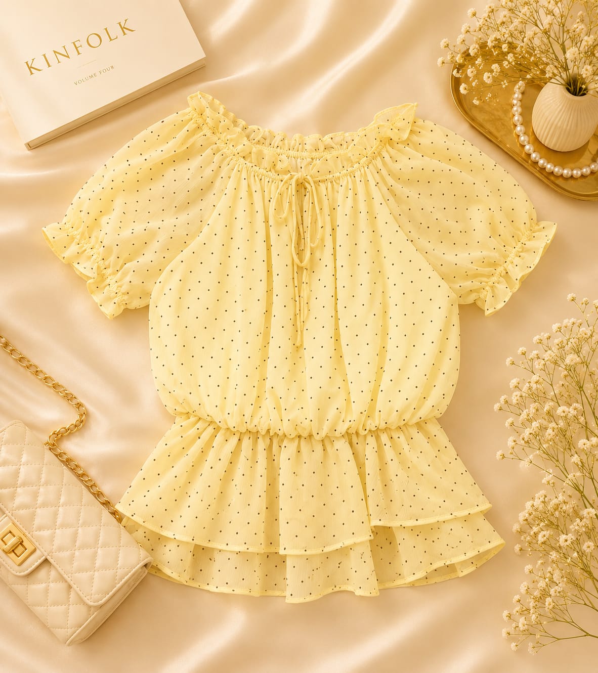 Celeste Polka Ruffle Blouse