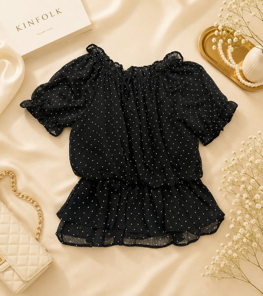 Celeste Polka Ruffle Blouse