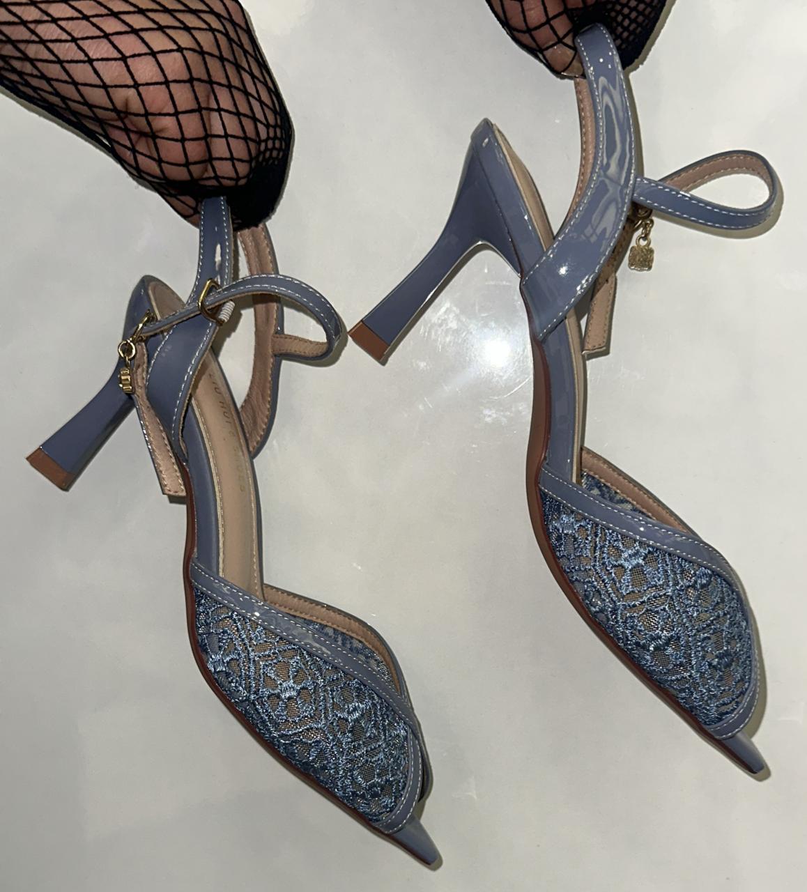 Ankle-wrap Embroidered Slingback Heels