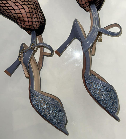 Ankle-wrap Embroidered Slingback Heels