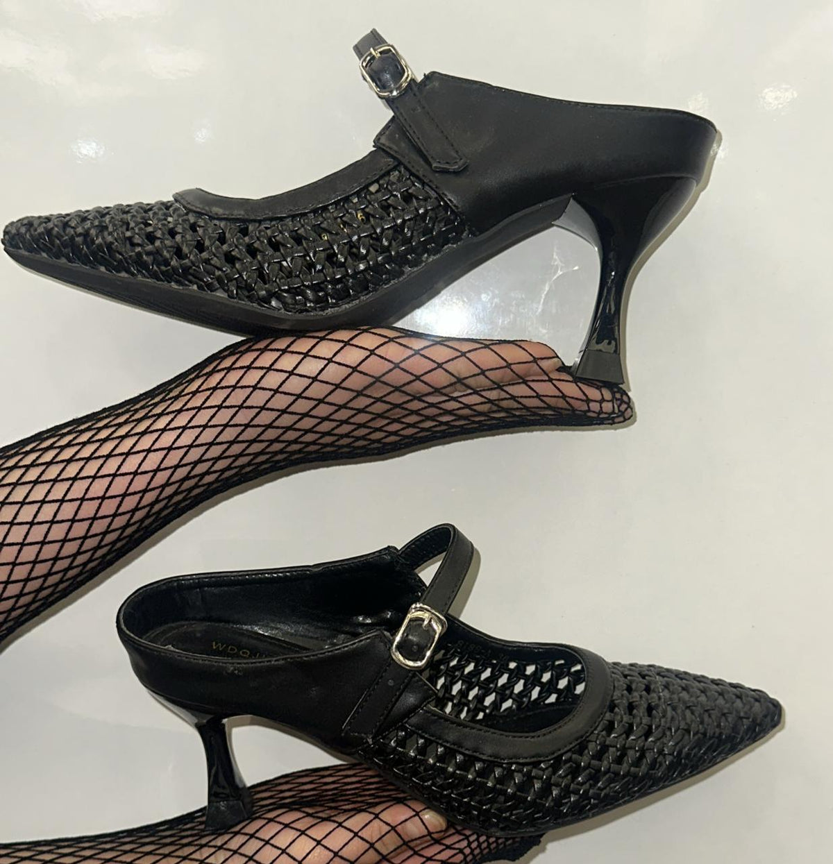 Pointed-toe Woven Kitten Heels