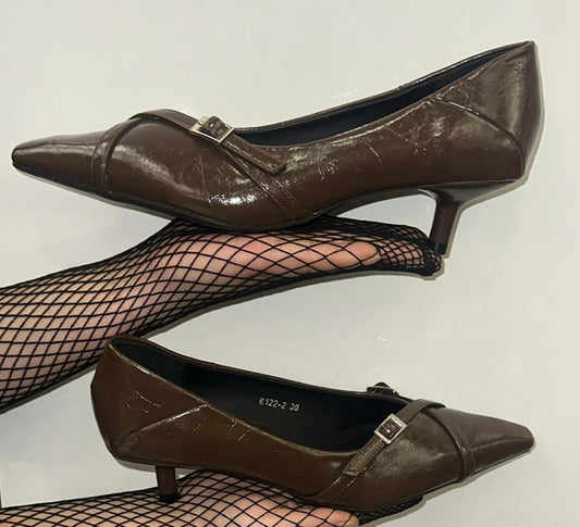 Glossy Buckle Strap Heels