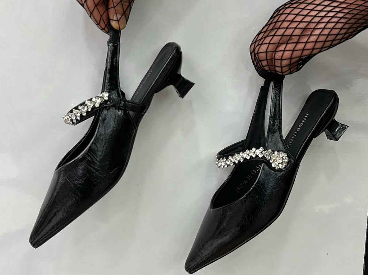 Rhinestone-embellished Slingback Kitten Heels