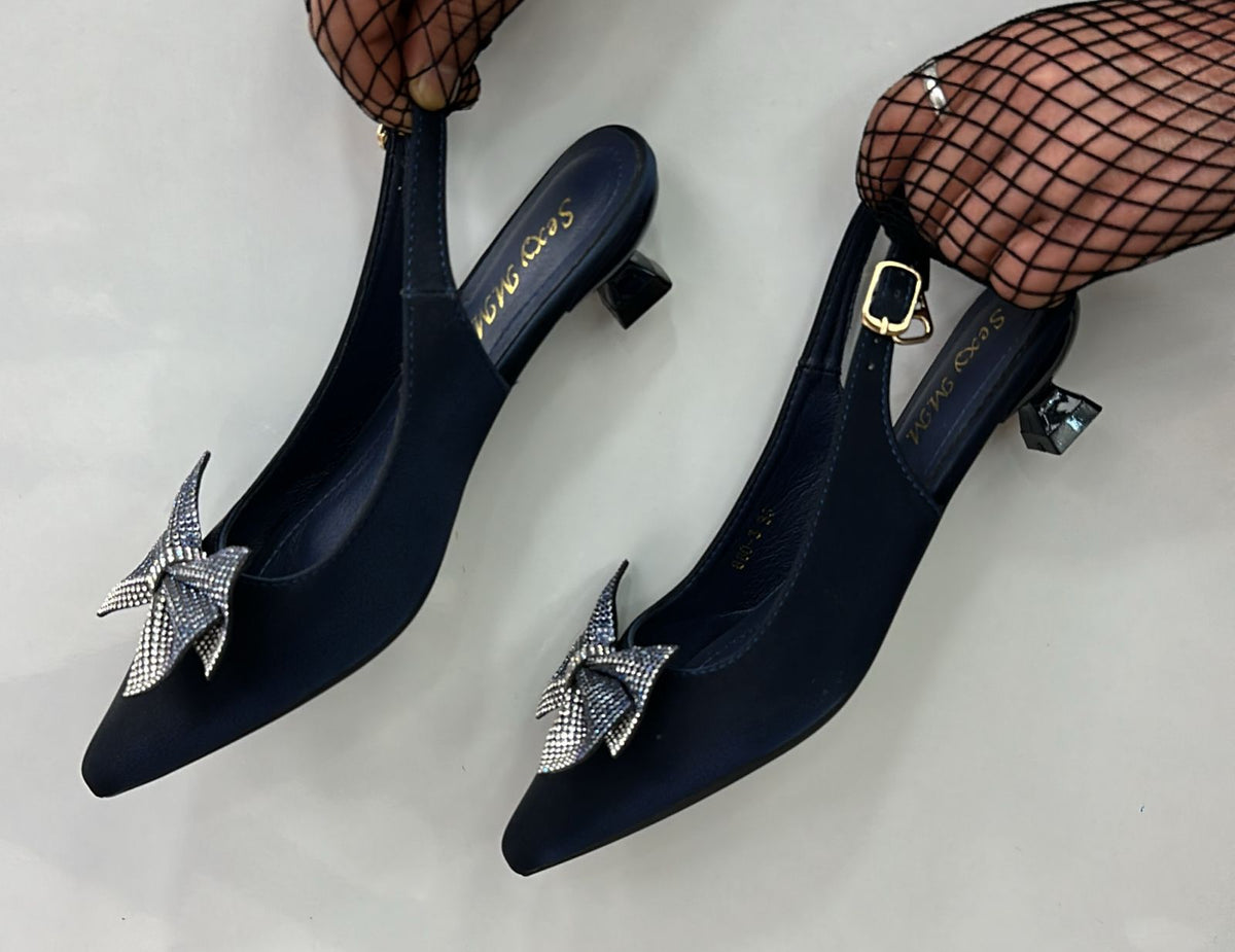 Rhinestone-bow Slingback Kitten Heels