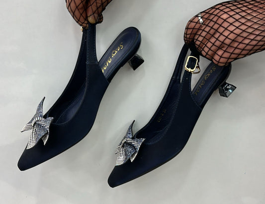 Rhinestone-bow Slingback Kitten Heels