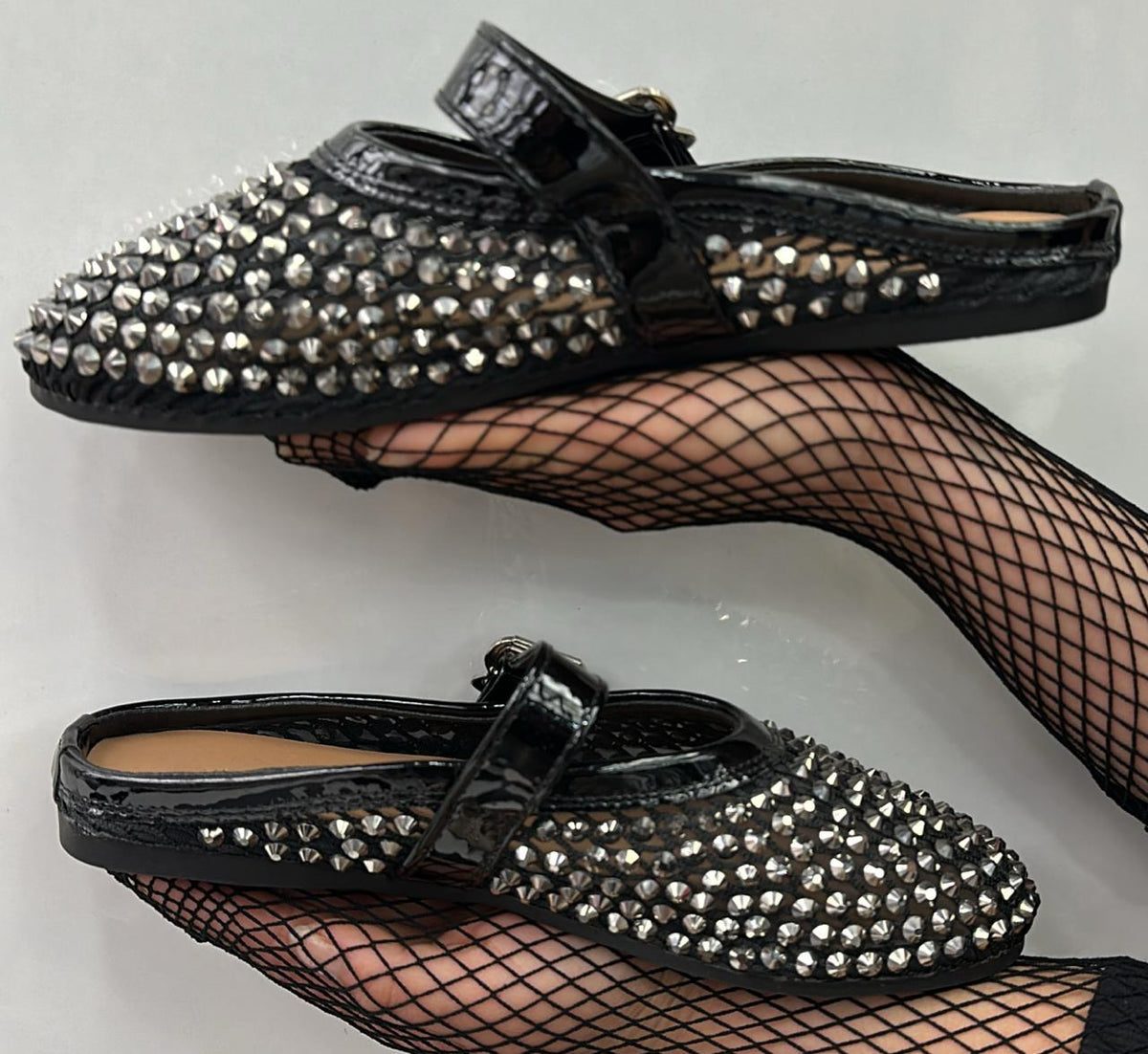 Mesh Rhinestone Fishnet Ballet Flats