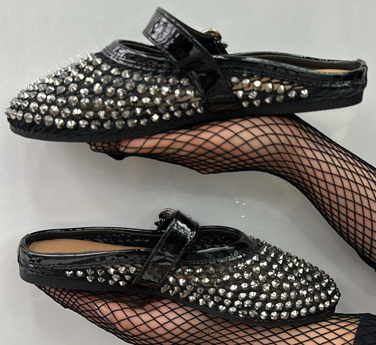 Mesh Rhinestone Fishnet Ballet Flats