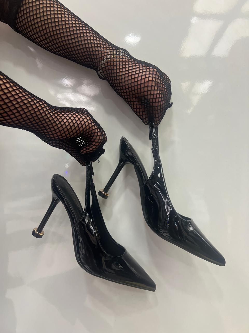 Jewel Heel Accent Slingback Stiletto Pumps
