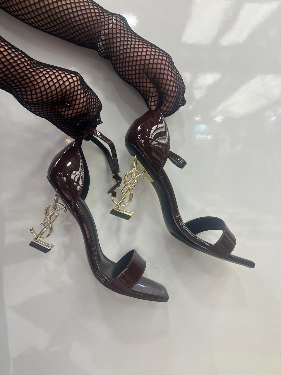 Sculptural YSL logo metal Heels
