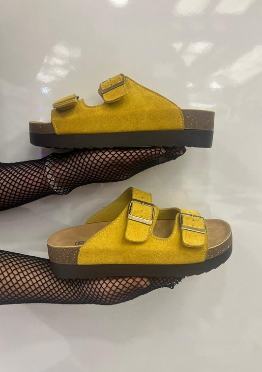 Double-buckle cork footbed sandals