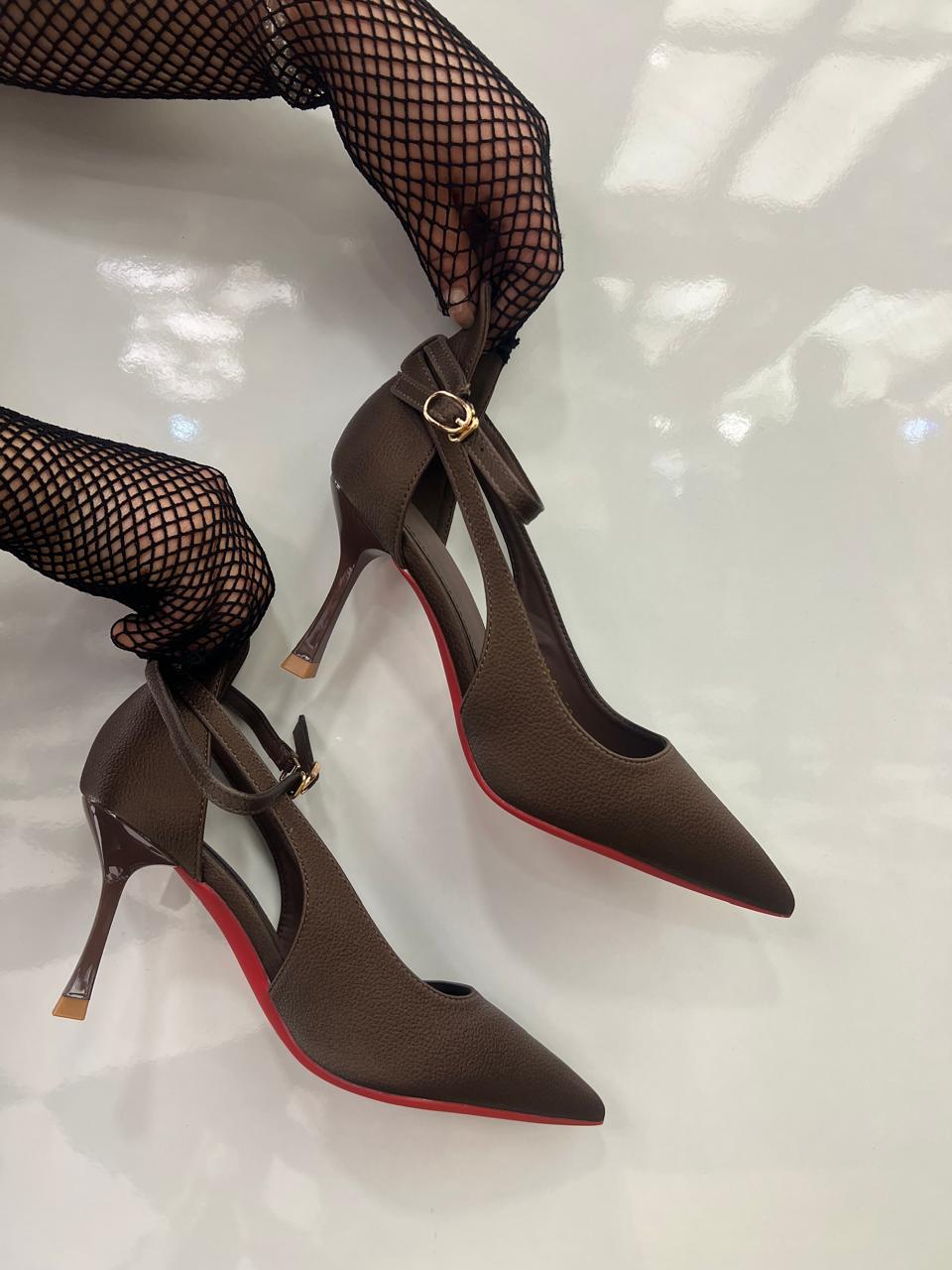 Signature-style Red outsole Ankle-strap pointed Pumps